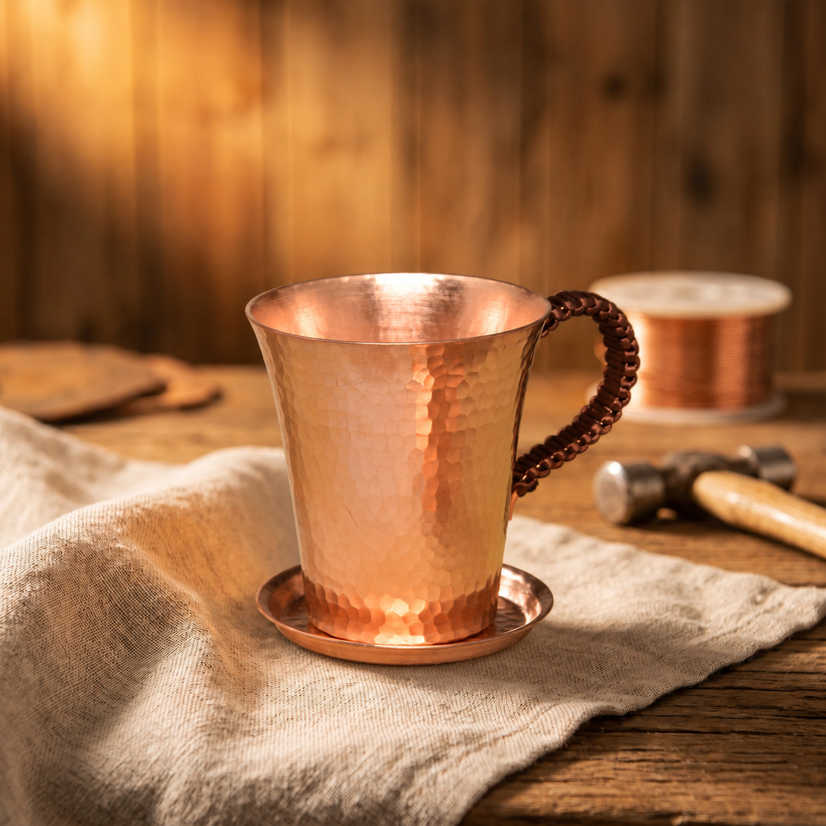 Taza y Platillo de Cobre Puro Elara