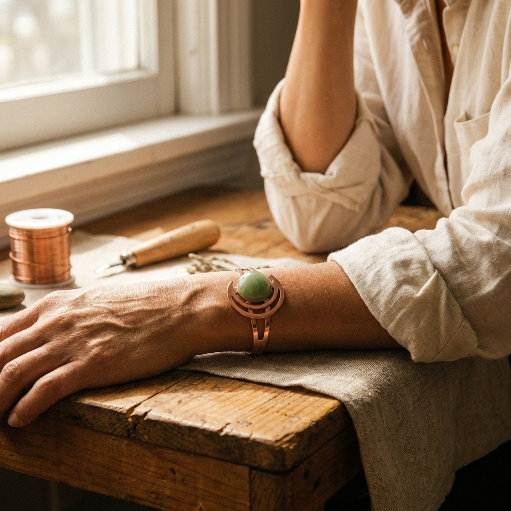 Pulsera de Cobre Elara - Esfera Verde