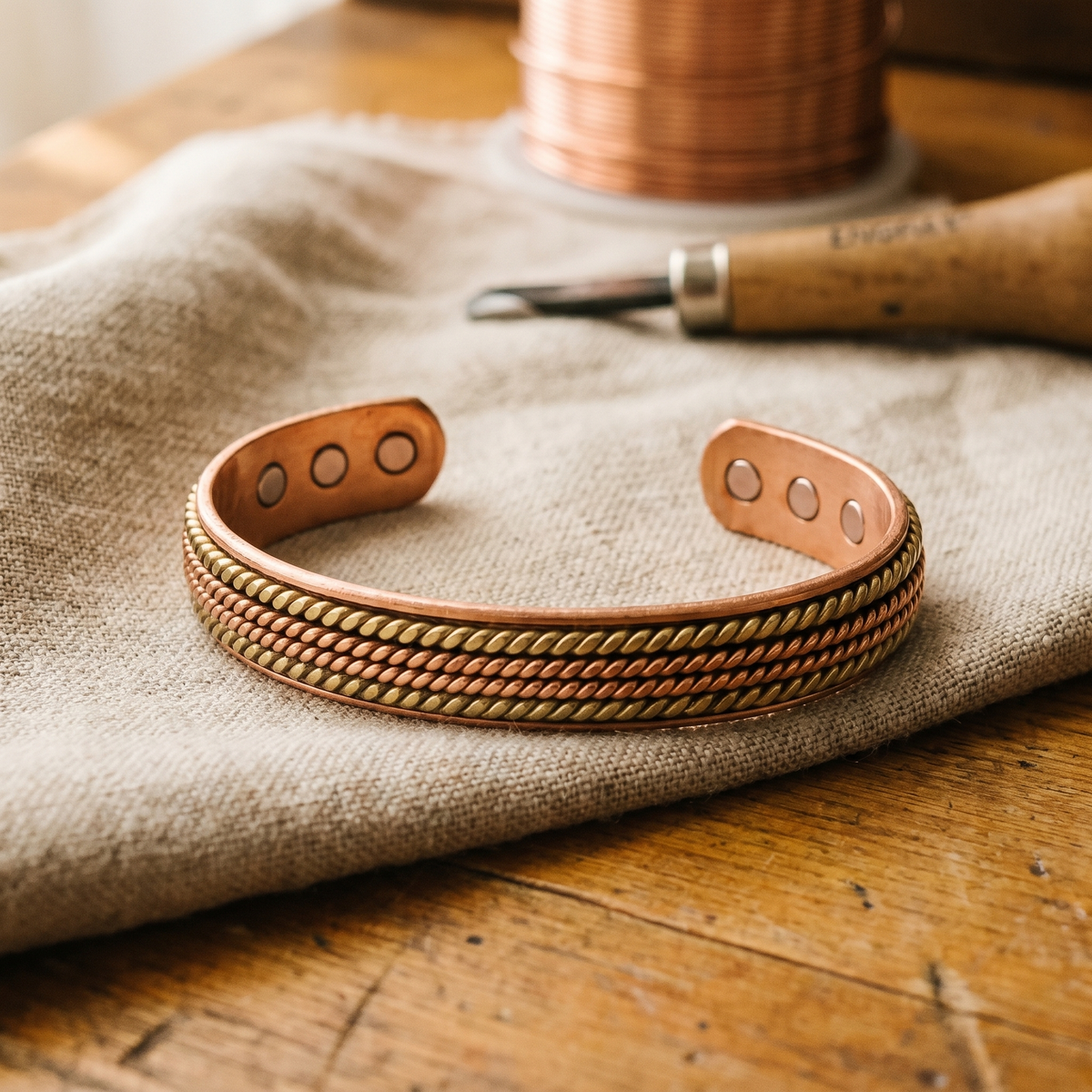 Pulsera de Cobre Elara - Ámbar